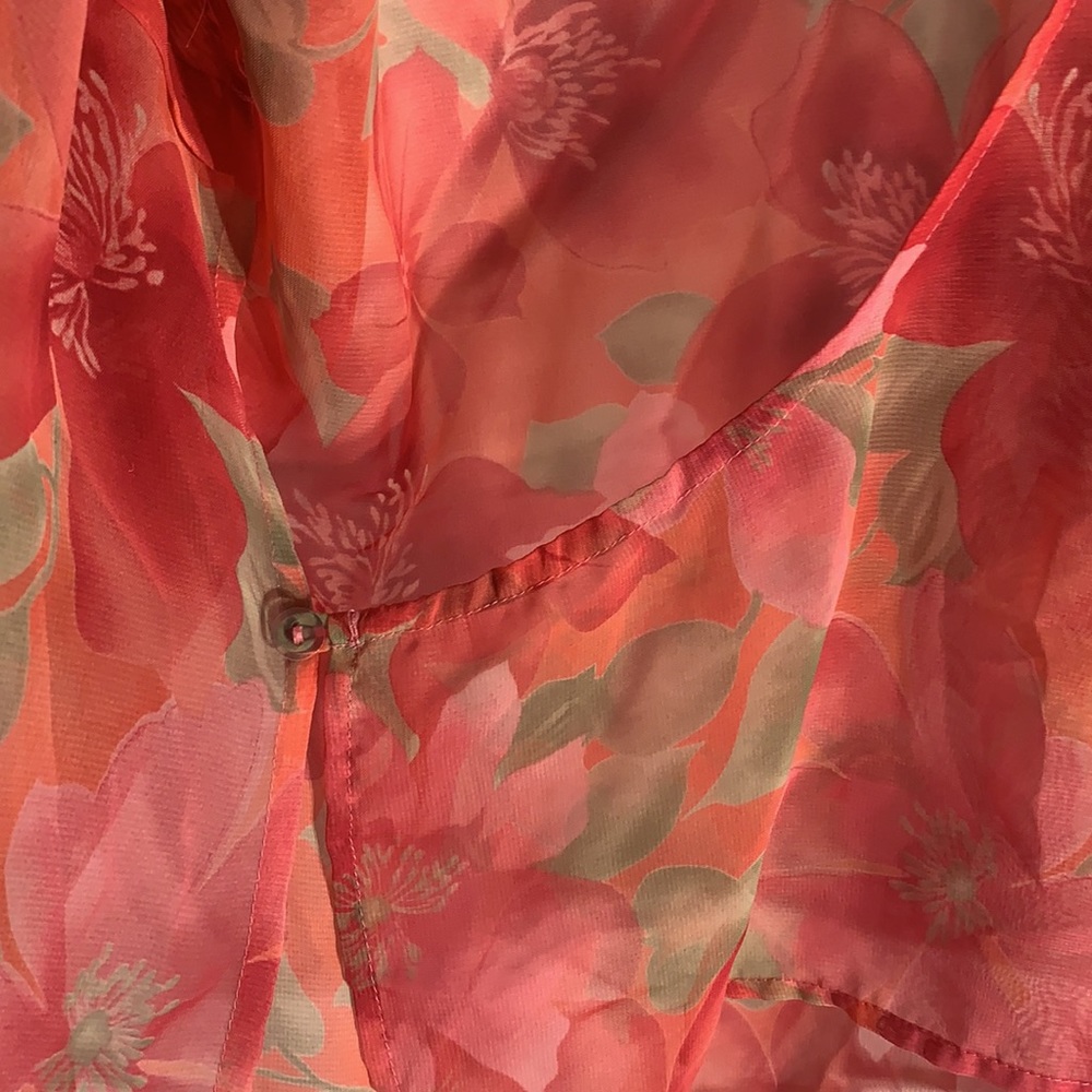 Vtg 90s Sheer Hawaiian Print Blouse Wrap Coverup - Picture 4 of 5